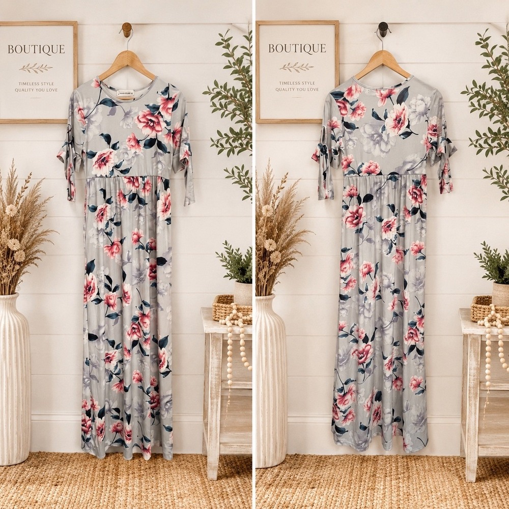 Saved‎ By The Dress Womens Grey Floral Empire Waist Maxi Dress Size M